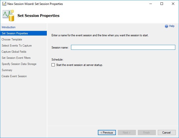 Set session properties dialog box.