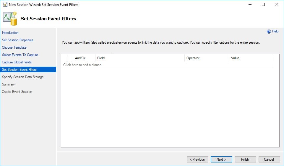 Set Session Event Filters.