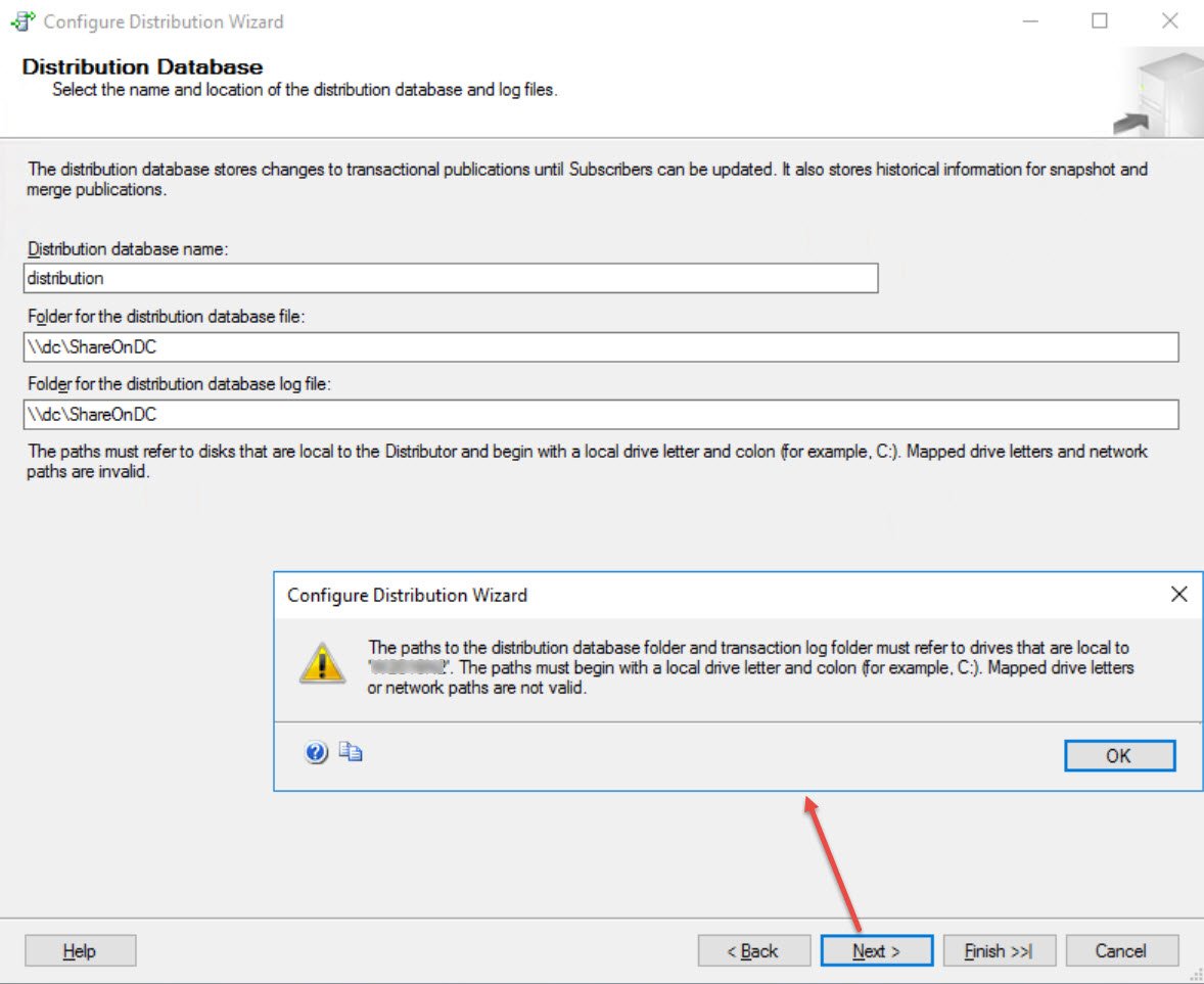 Distribution Database wizard error.