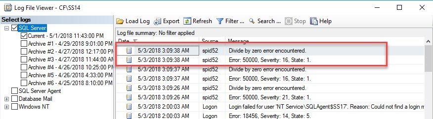 Log file viewer window.
