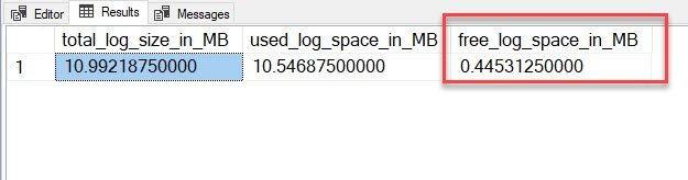 Log space in MB.