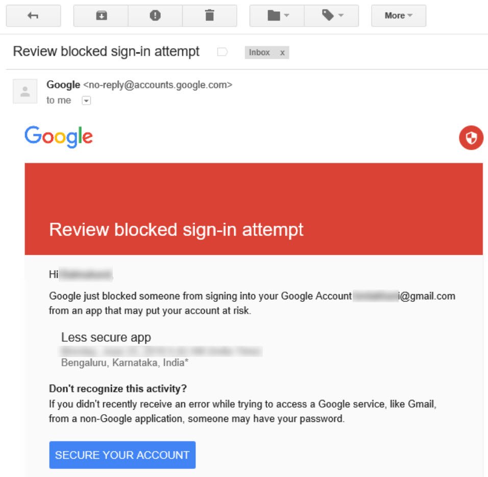 Security alert email from Google.
