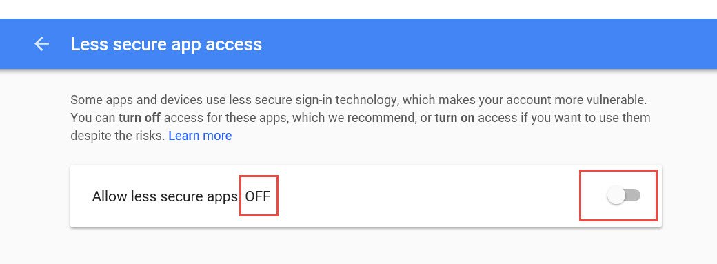 Allow less secure app access toggle switch.