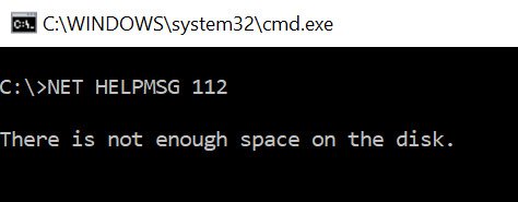 Not enough space error on disk.