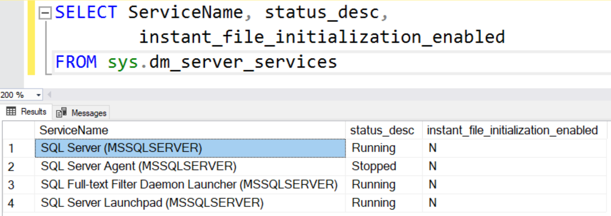 SQL Server status.