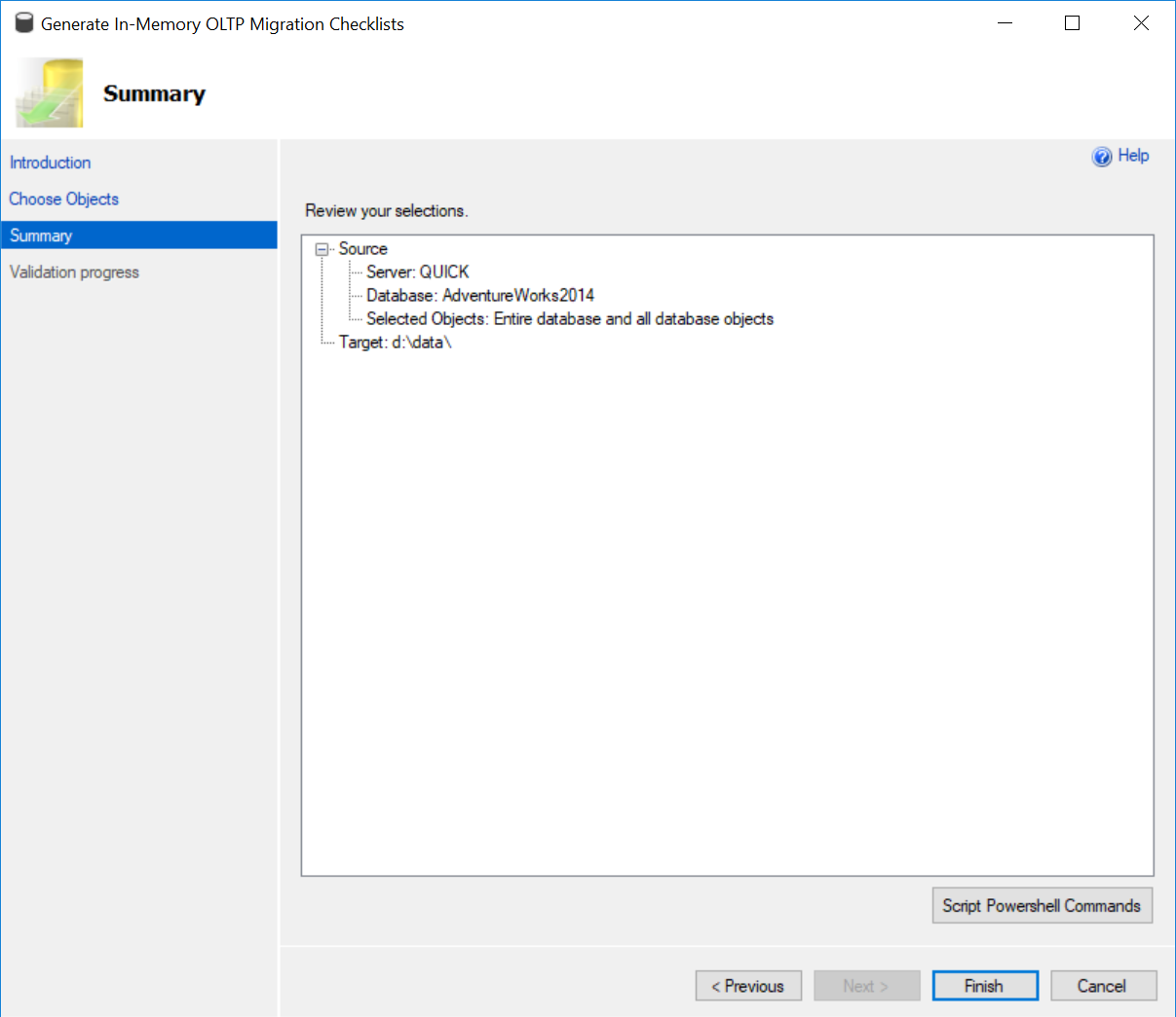 Window to review In-Memory OLTP Migration Checklists.