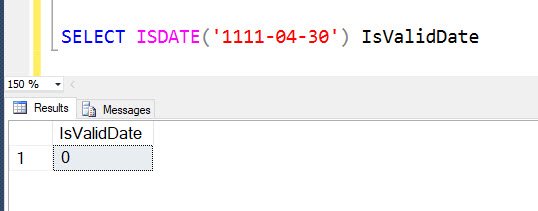 SQL Server invalid date returned by ISVALIDDATE function.