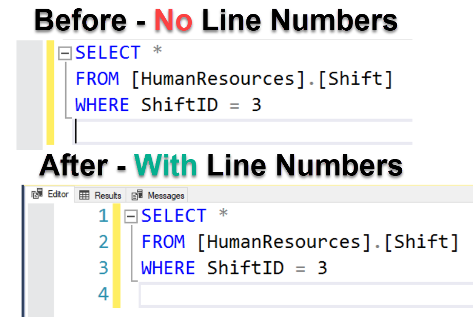 Enable line numbers in query.