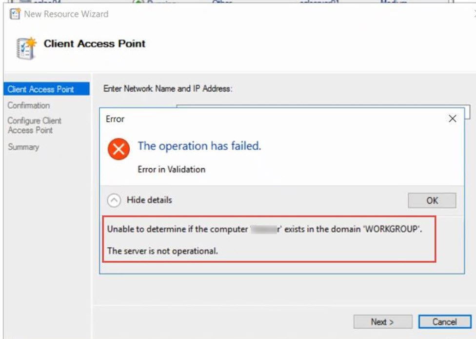 Error in Validation dialog box.