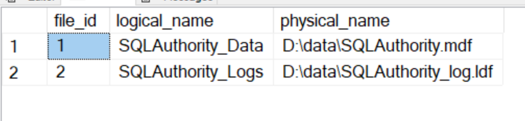 Table showing logical and physical names.