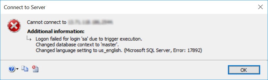 SQL server error dialog.