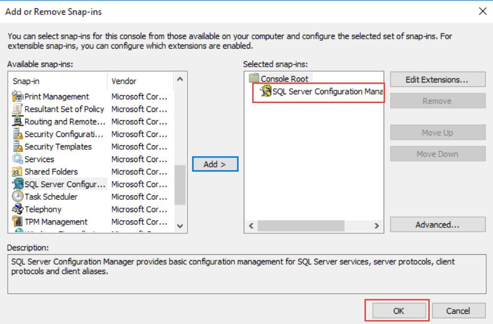 Add snap-ins for SQL Server.