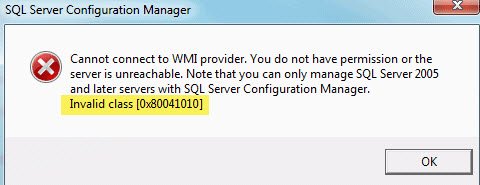 Error dialog invalid class WMI provider error.