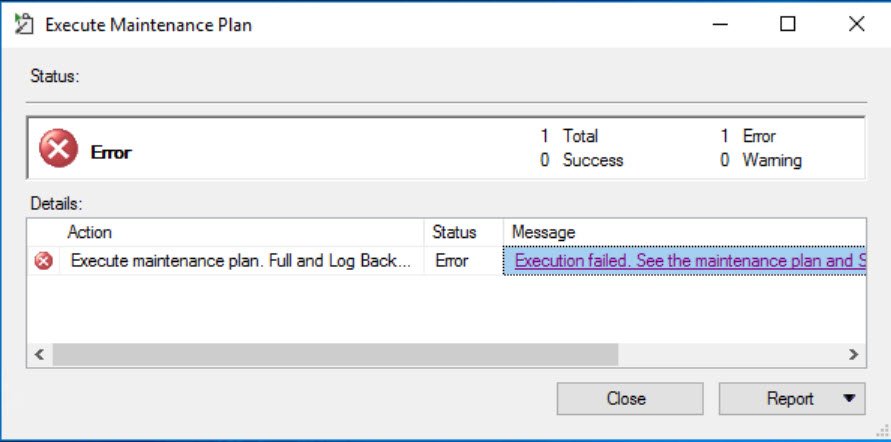 Execution Failed Dialog.