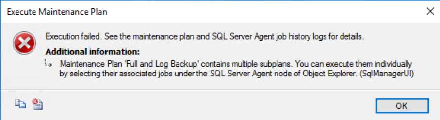Execution Failed Dialog.