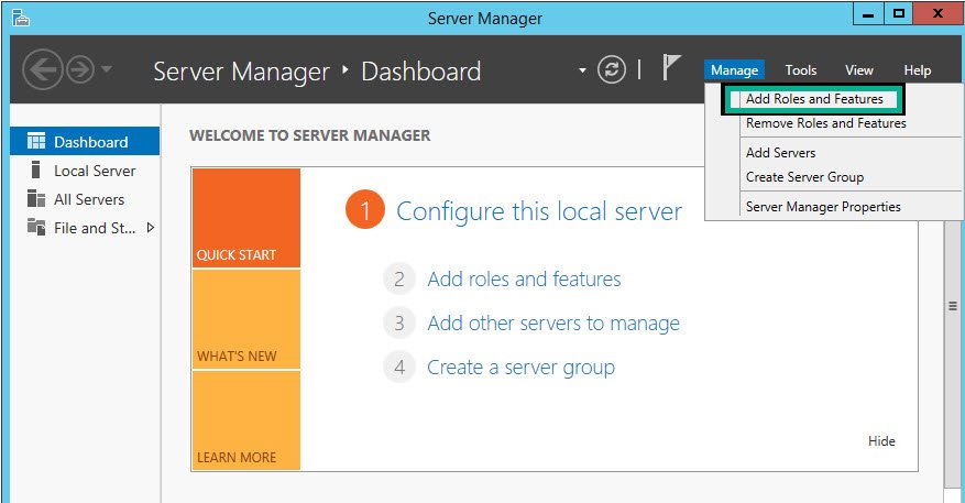Server Manager Welcome Dashboard.