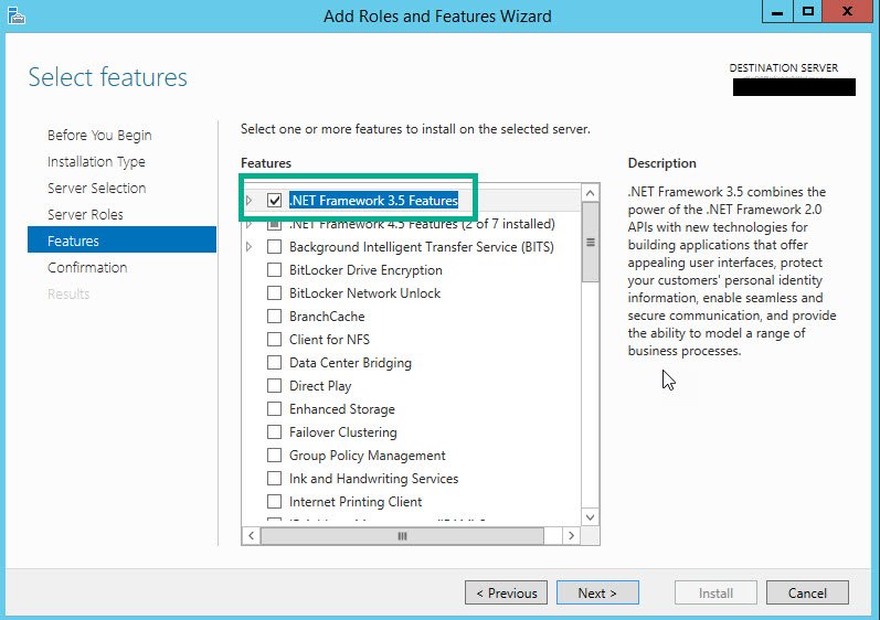 Select features wizard.