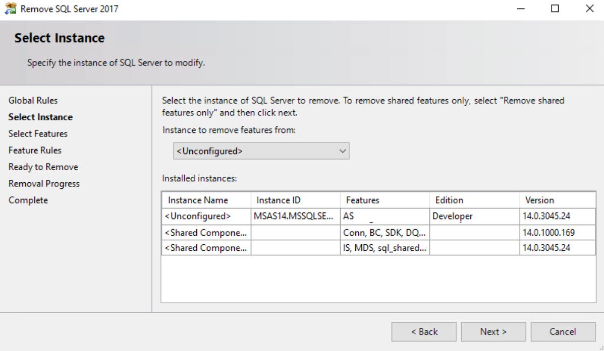 Remove SQL Server 2017.