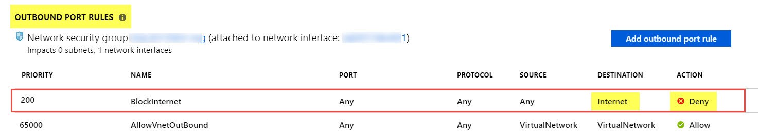 Deny outbound port rules.