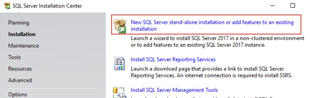 SQL Server 2017 installation.