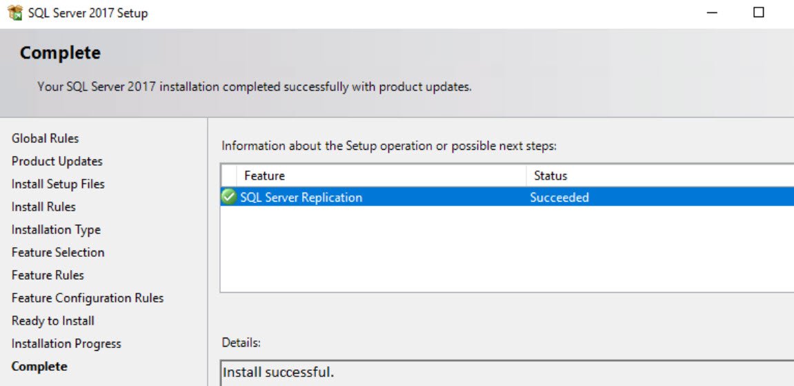 SQL Server replication status.