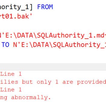 SQL Server error message window.