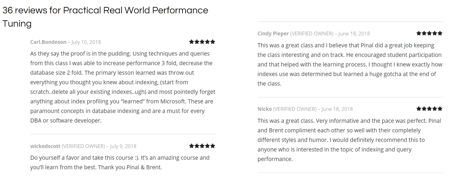 Class Reviews Sidebar.