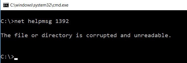 Corrupt file or directory error message.
