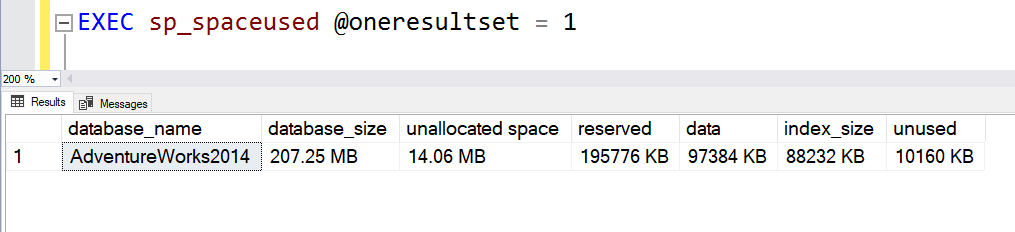 Database name in SQL results window.