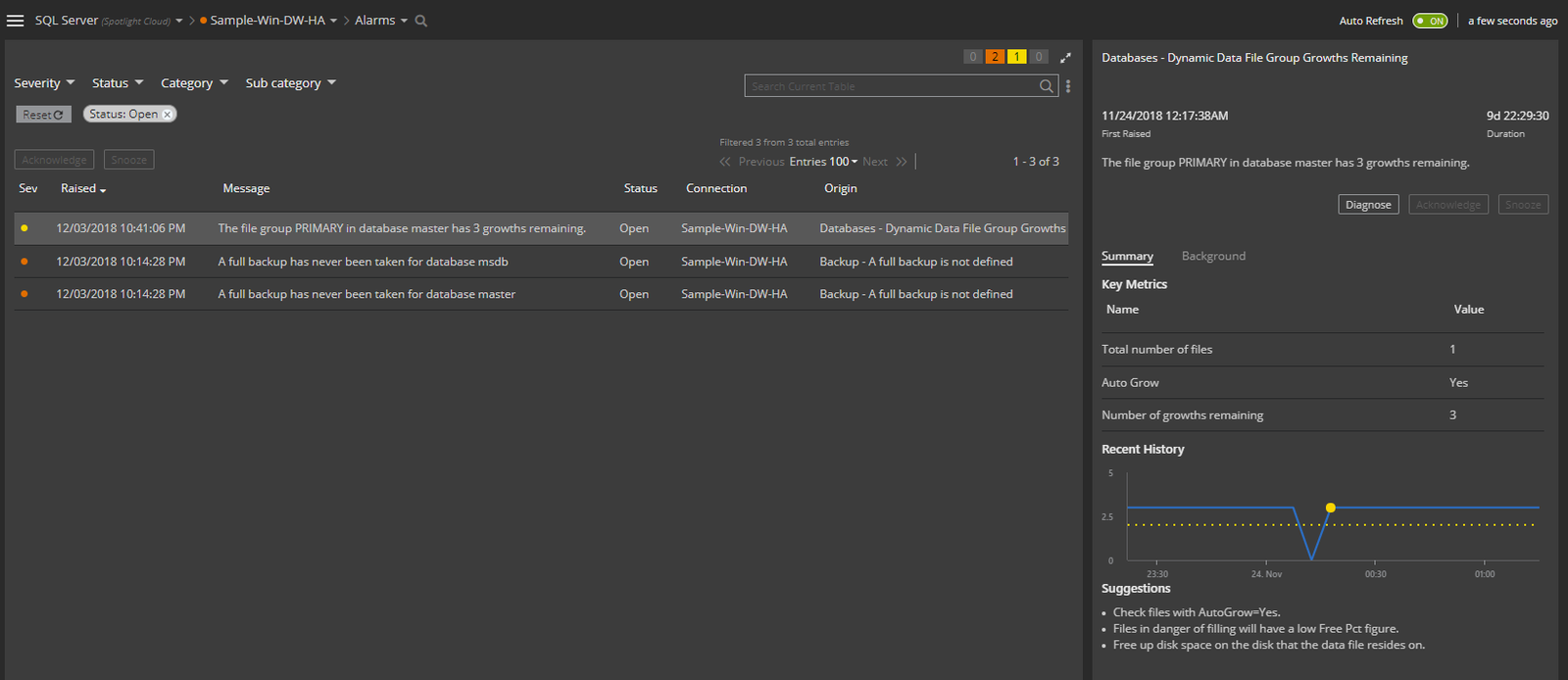 Displaying SQL Server information.