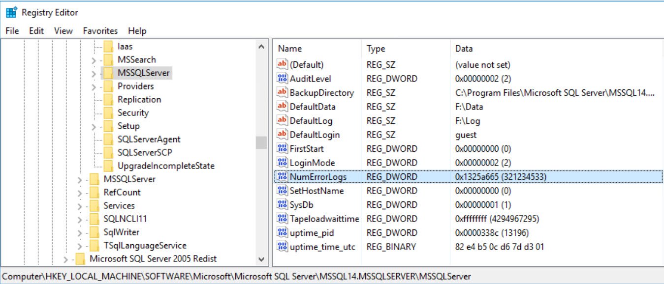 SQL Server registry editor.