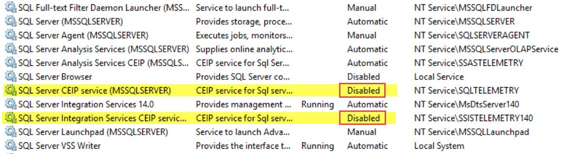 SQL server service window.