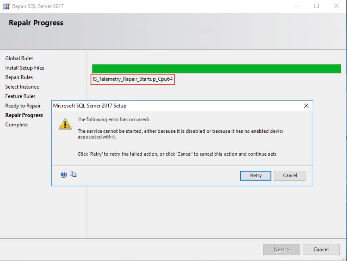 SQL Server Repair dialog.