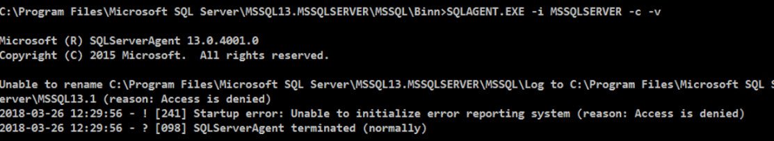 Access is Denied error dialog in SQL Server command prompt.
