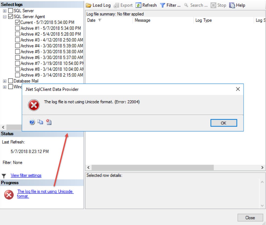 Select logs error dialog.