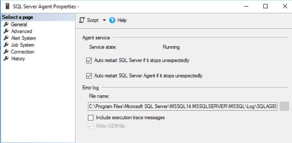 SQL Agent Properties Tool Window.