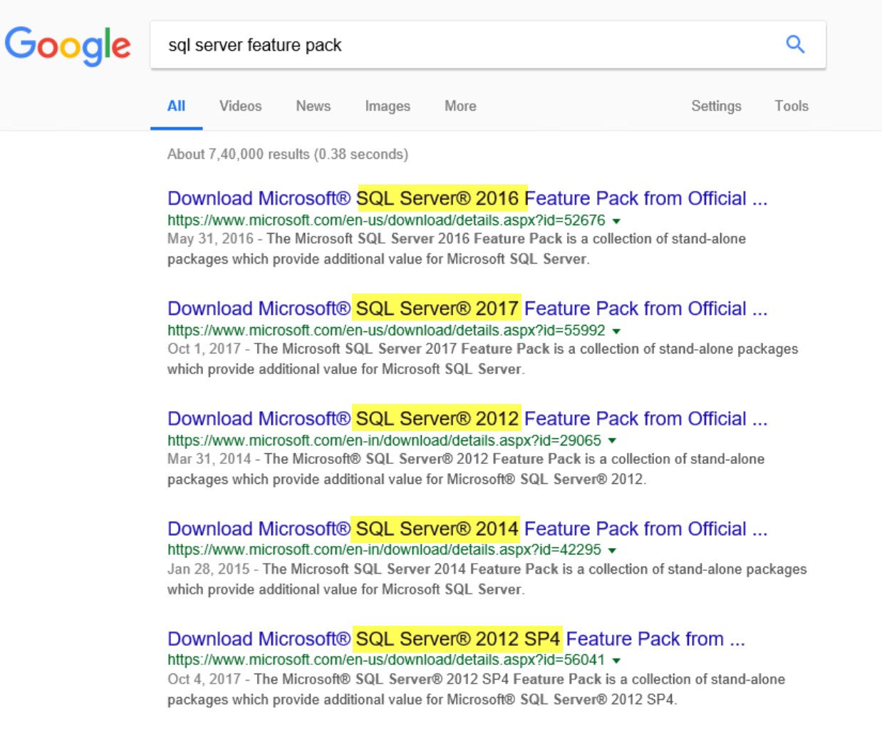 Download SQL Server Feature Pack.