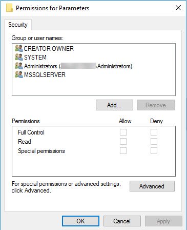 Permissions for parameters.