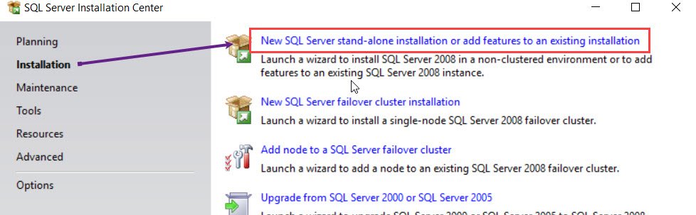 SQL Server Installation Center.