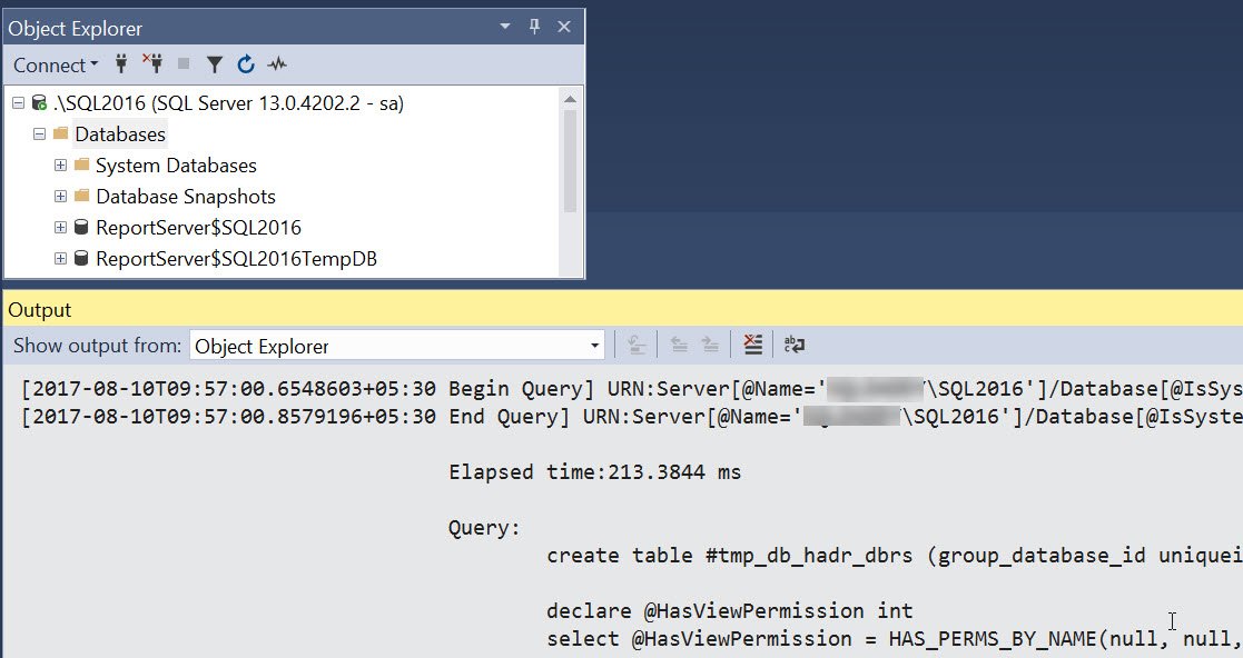 Query execution in Object Explorer.