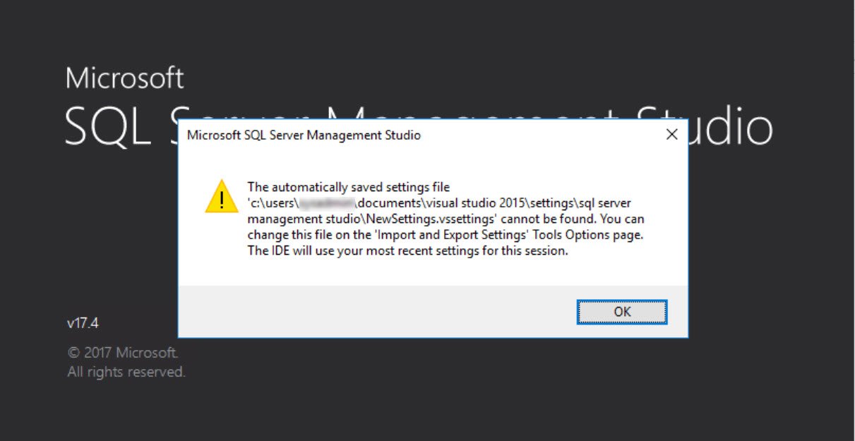 Error dialog in Microsoft SQL Server Management Studio.