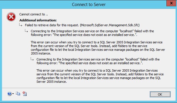 Unable to connect to SSIS.