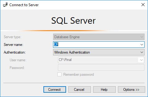 SQL server dialog.