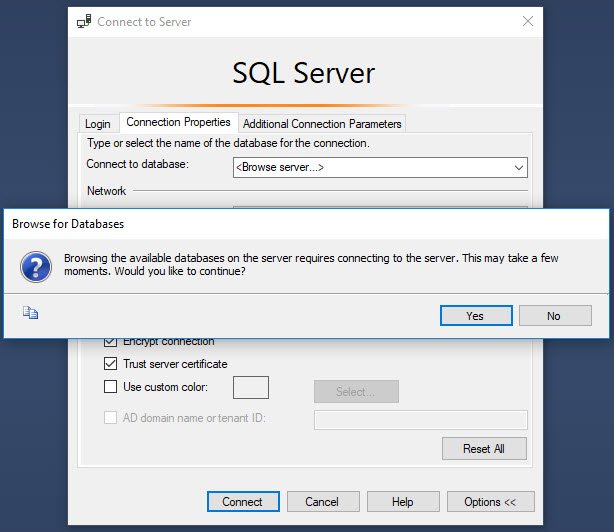 SQL Server connection dialog.