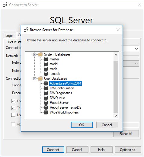 Browse Server for Database.
