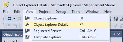 Object Explorer Details.
