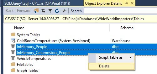 Delete script table.