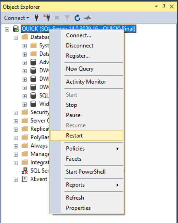 Restart Object Explorer.