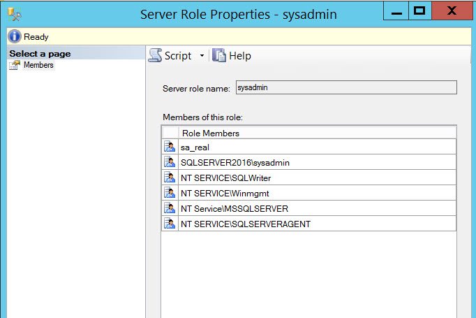 Sysadmin role properties.