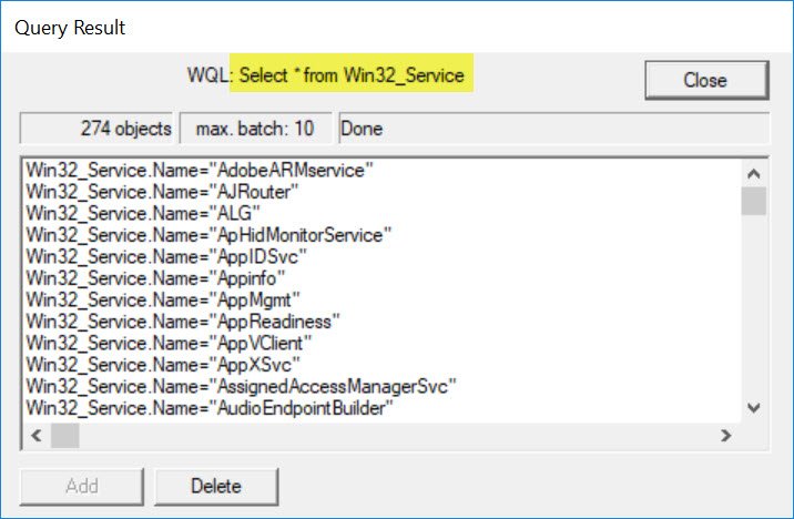 WMI query results.